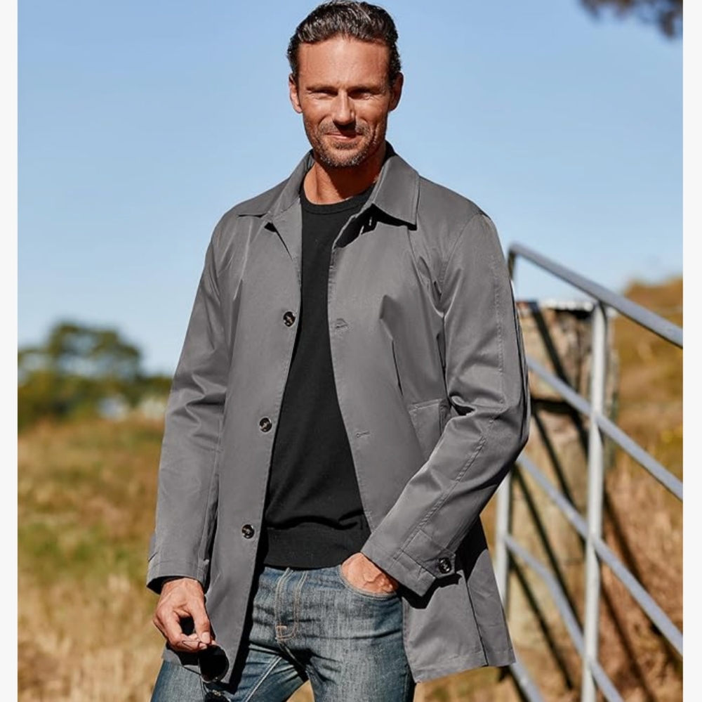 Breasted Casual Spread Collar Windbreak Jacket Long Classic Business Overcoat